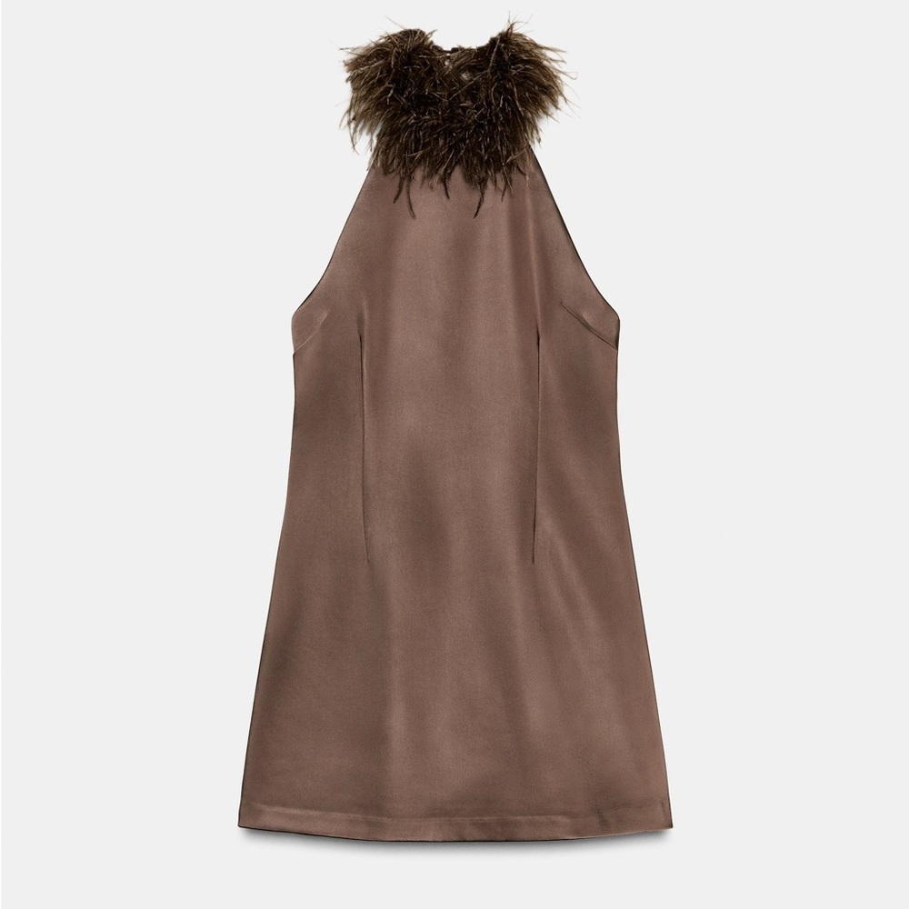 Zara Brown Mini Dress with Fur Collar
"Feather Halter Dress)
BRAND NEW With Tags